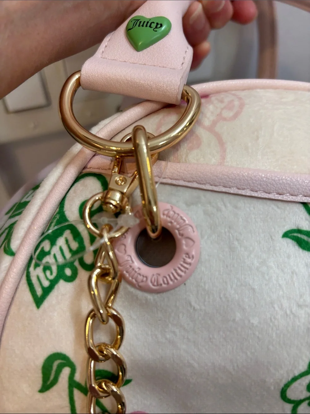 NWT Juicy Couture Light Pink Cherry-Print Satchel with Gold Hardware